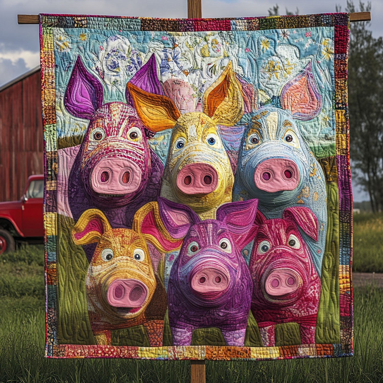 Whimsy in the Field Quilted Blanket Christmas Holiday Presents For Pig Lovers