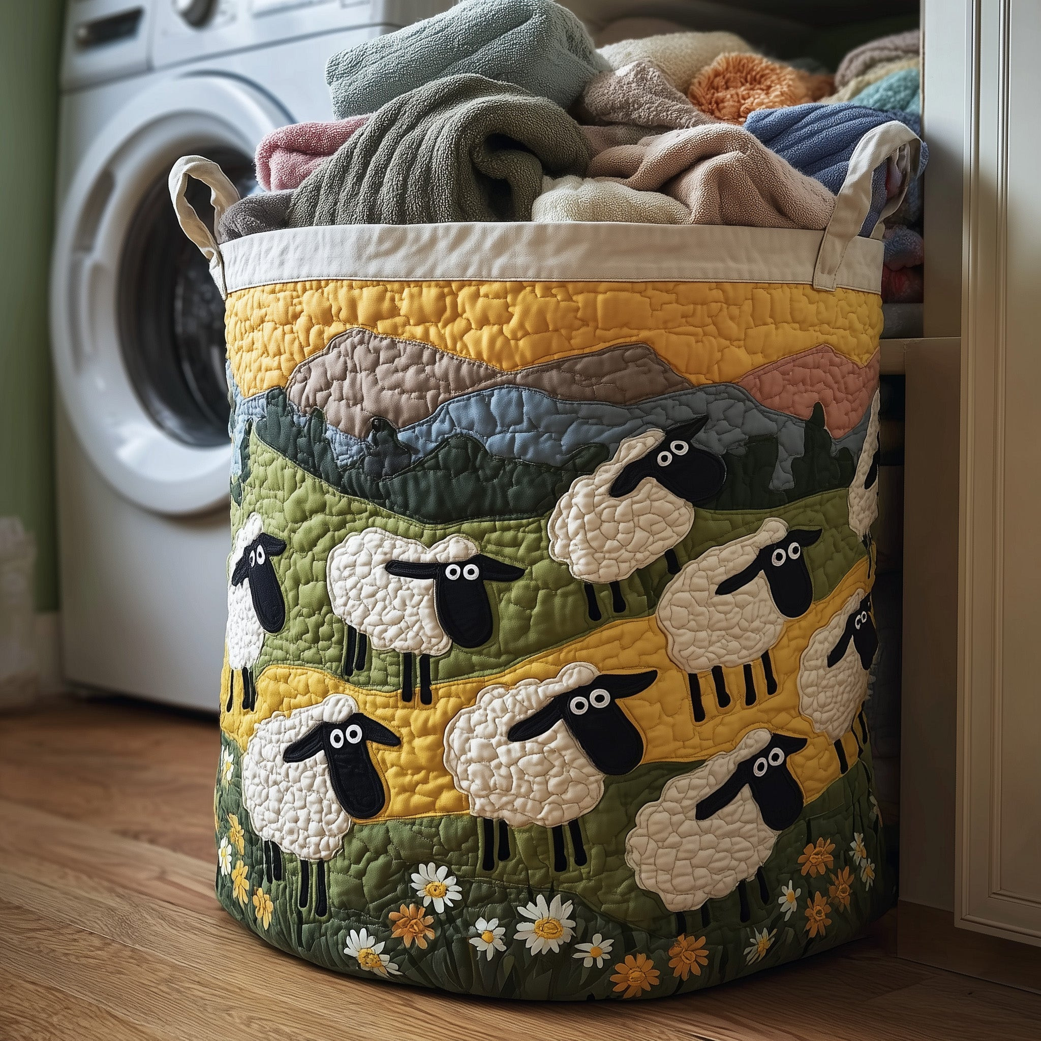 Whimsy Lambs Quilted Laundry Basket Animal Themed Laundry Room Decor Sheep Lover Presents
