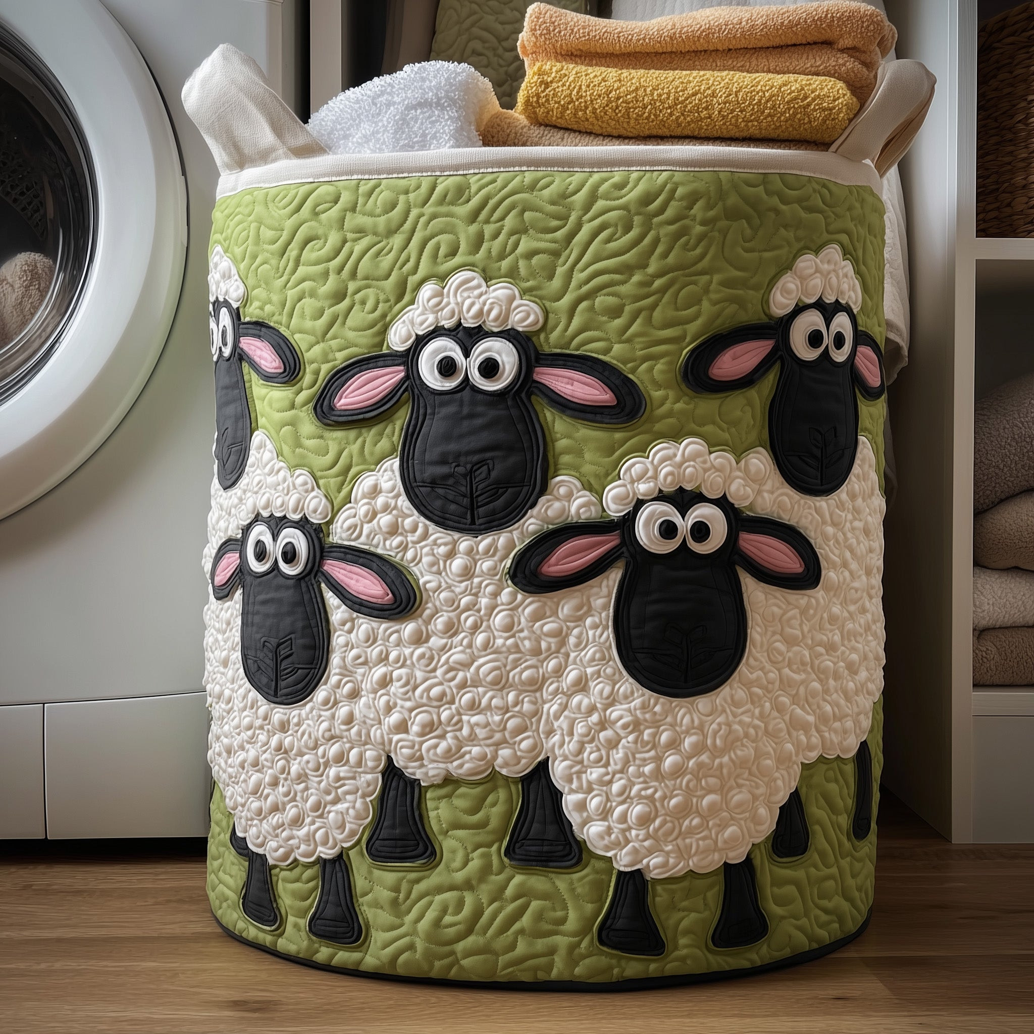 Whimsy Lambs Quilted Laundry Basket Cute Home Decor Sheep Owner Gifts
