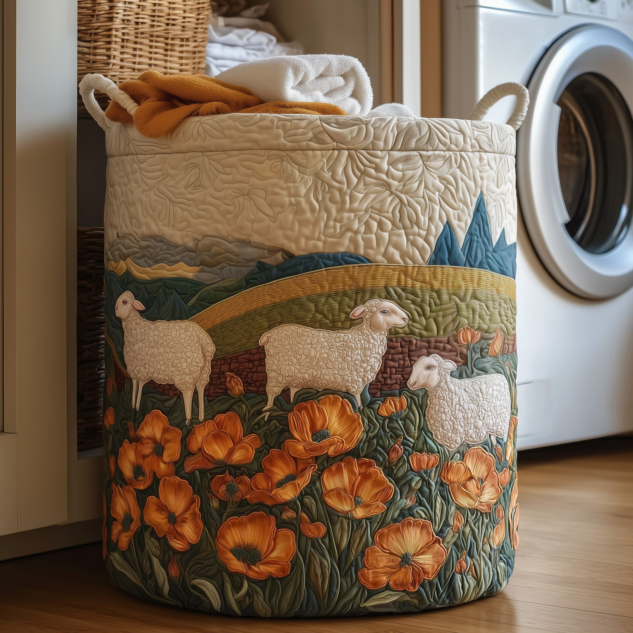 Whimsy Lambs Quilted Laundry Basket Laundry Room Decorations Gift Ideas For Sister