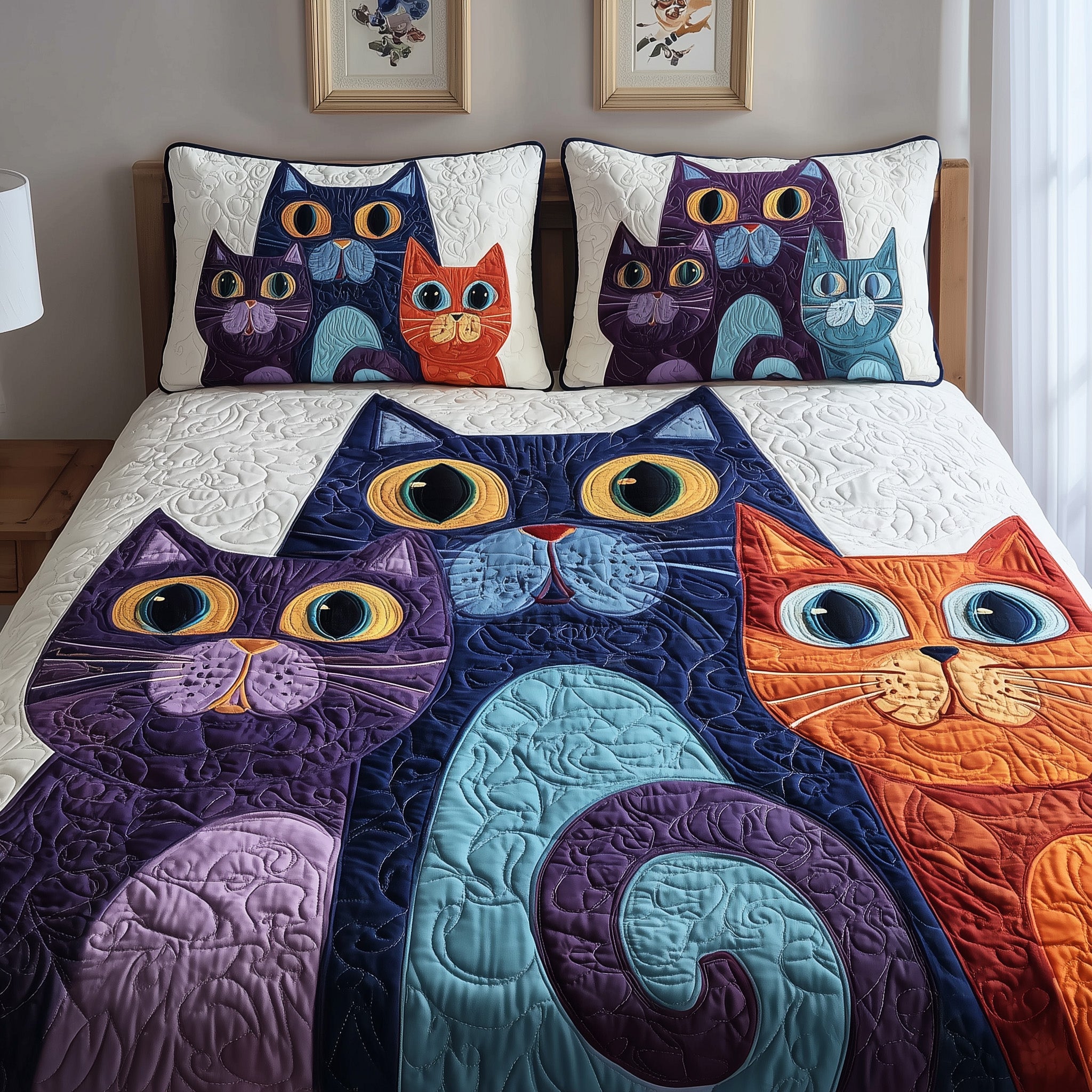 Whimsy Meow Quilted Bedding Set Cozy Bedroom