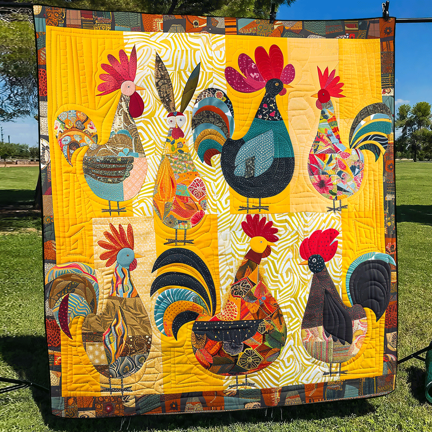 Whimsy Rooster Quilted Blanket Chicken Lover Presents