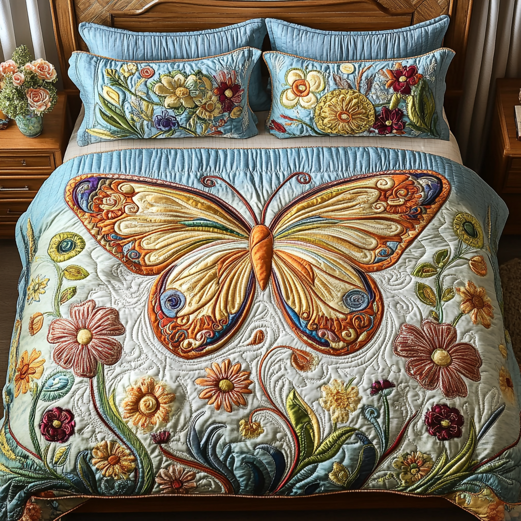 Whimsy Winged Dreams Quilted Bedding Set Best Bed Sheet Set Butterfly Gifts For Women