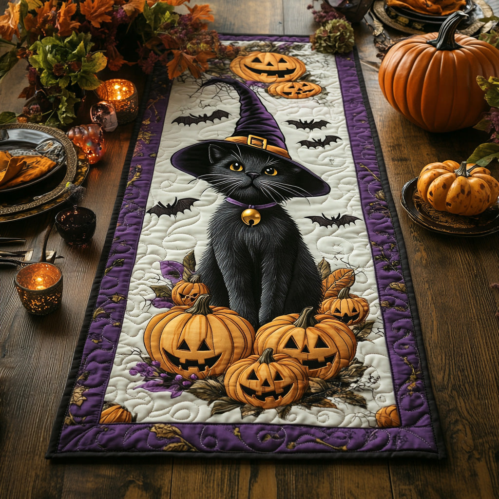 Whimsy Witchery Black Cat Quilted Table Runner Holiday Runners Halloween Table Decor Ideas