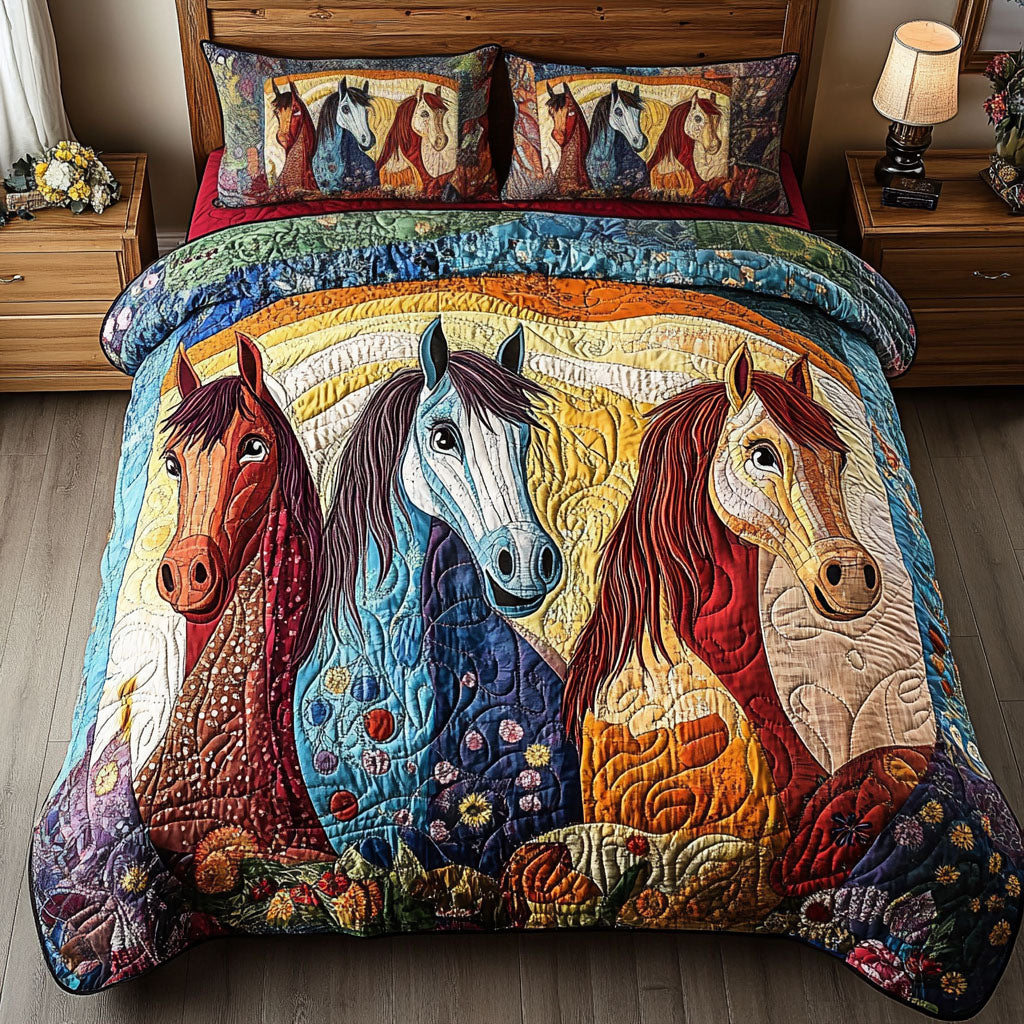 Whinny Wonders Quilted Bedding Set Cozy Bedroom Decor Practical Gifts For Horse Owners