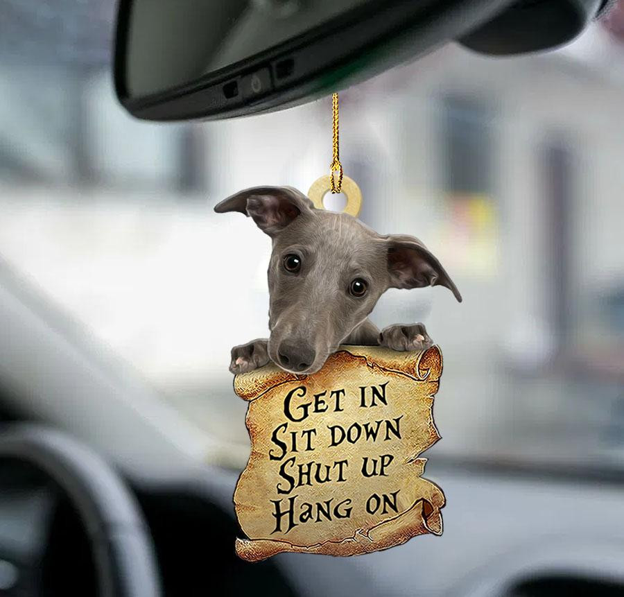 Whippet get in two sided ornament car hanging ornaments