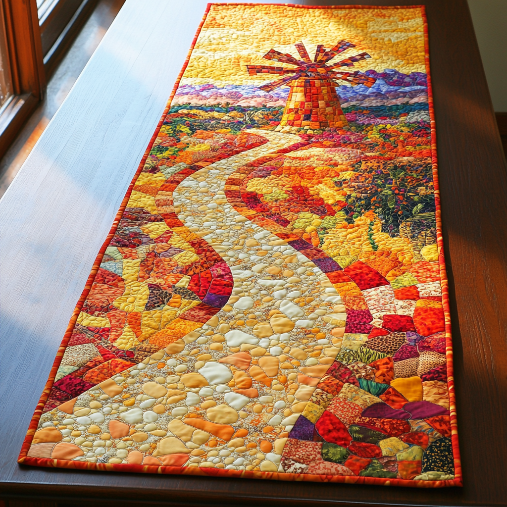 Whirling Breeze Quilted Table Runner Dining Table Decor Gift For Nature Lovers