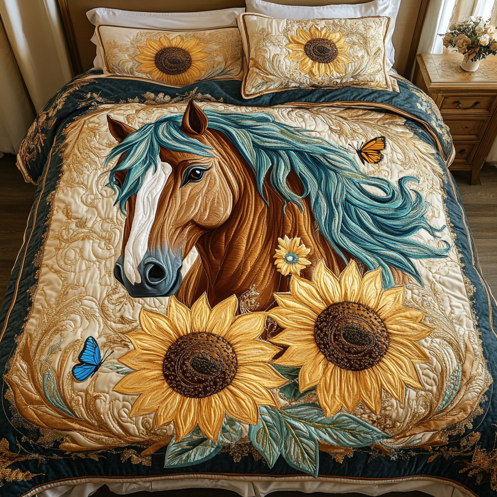 Whirlwind Grace Quilted Bedding Set Bed Room Decoration Cute Horse Gifts