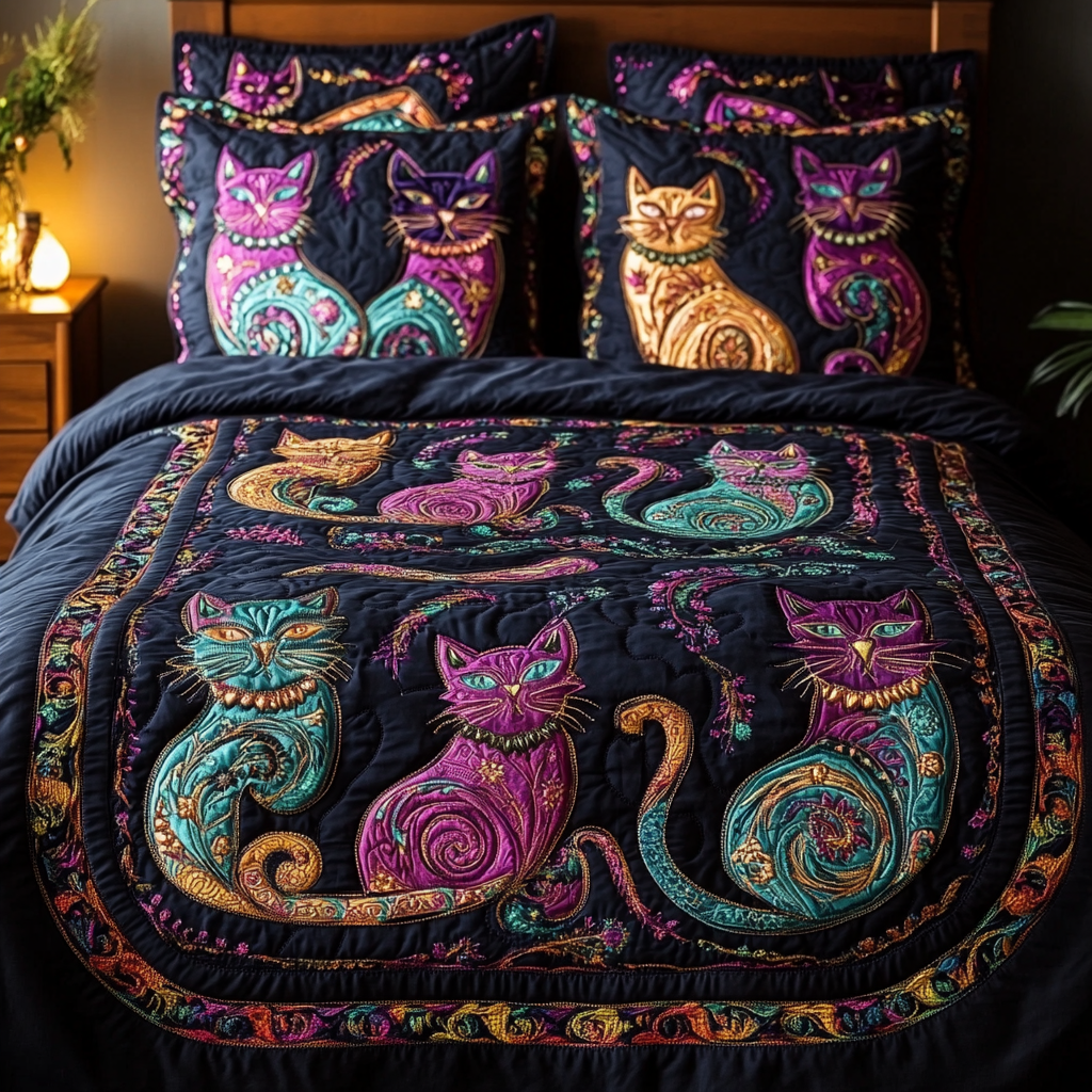 Whisker Charm Quilted Bedding Set Bed Decorations Best Christmas Gifts For Cat Lovers