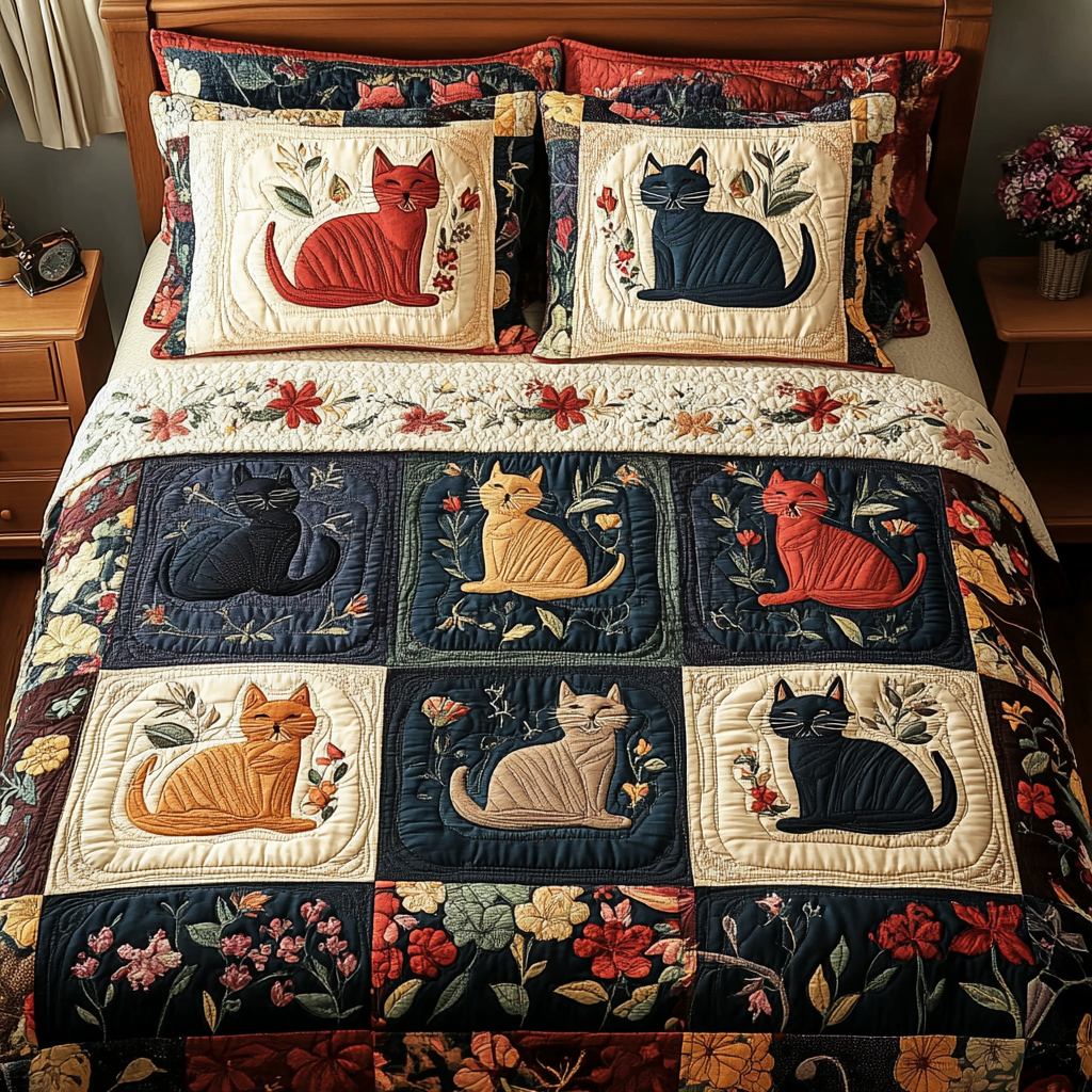 Whisker Dreams Quilted Bedding Set Best Comforter Sets Cat Themed Christmas Presents