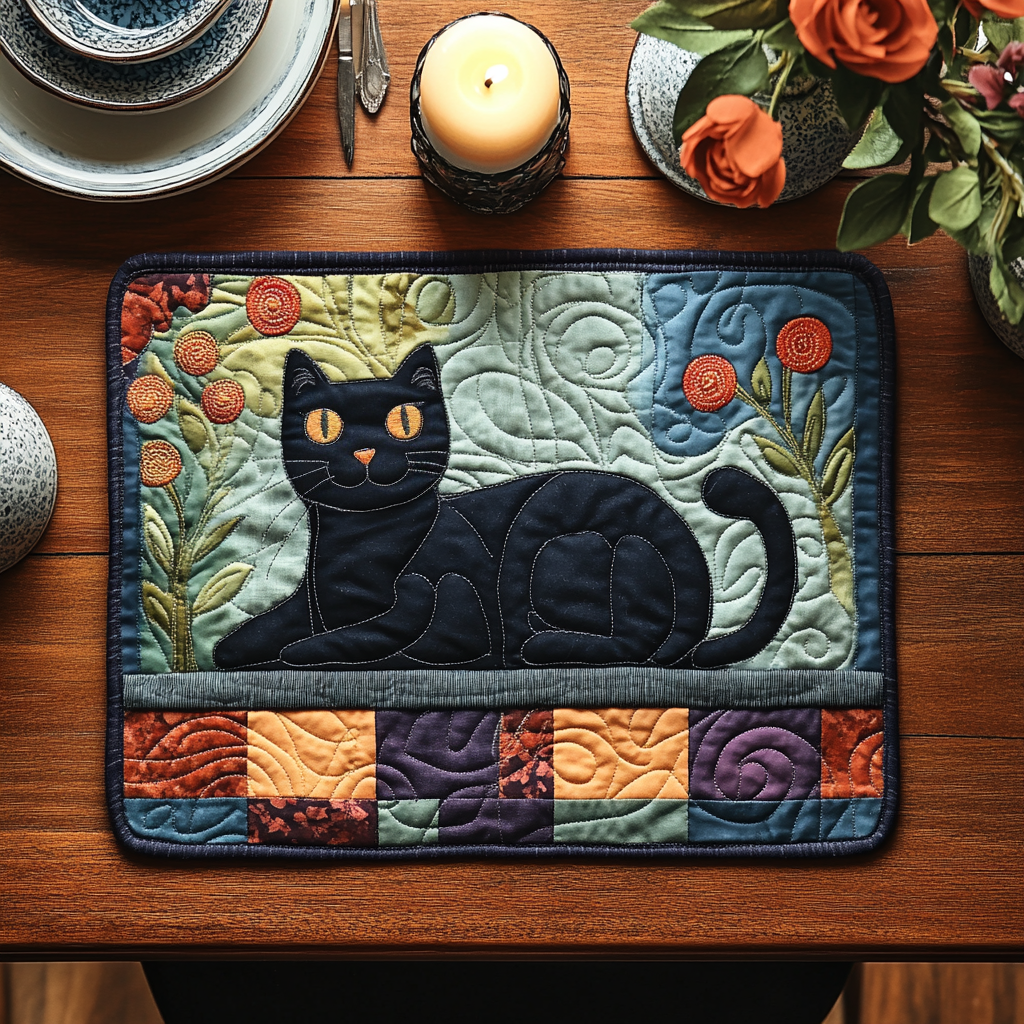 Whisker Dreams Quilted Placemat Christmas Decor Holiday Gifts For Cat Lovers