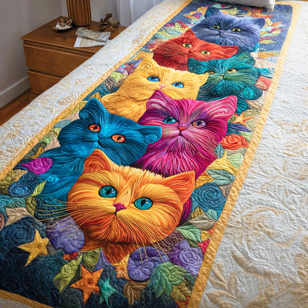 Whisker Garden Quilted Bed Runner Bed Room Decoration Gift For Cat Lover