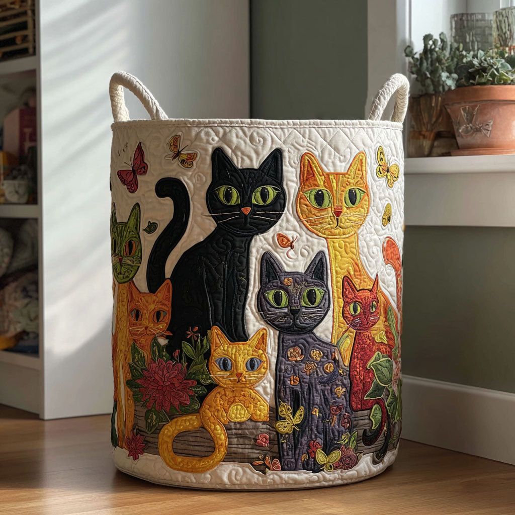 Whisker Garden Quilted Laundry Basket Quilted Fabric Laundry Bin for Organized Living