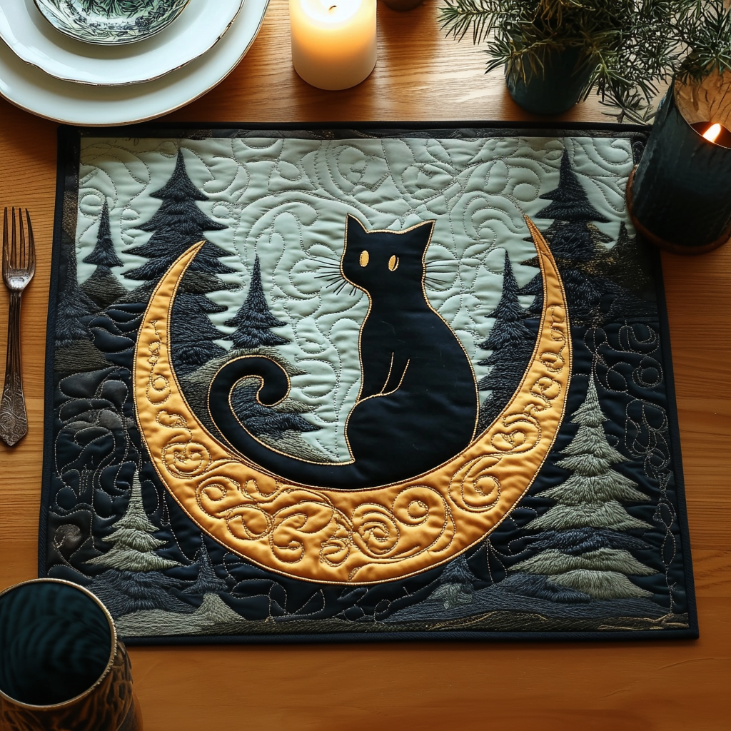 Whisker Moon Quilted Placemat Dining Room Table Decorated For Christmas Things To Get Your Cat For Christmas