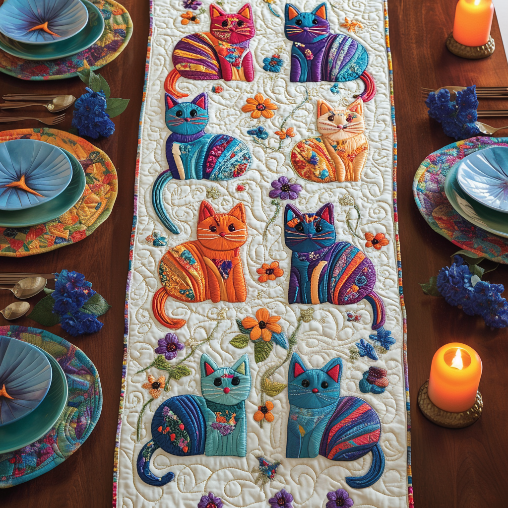 Whisker Parade Quilted Table Runner Dining Room Table Decor Ideas Present Ideas For Cat Lovers