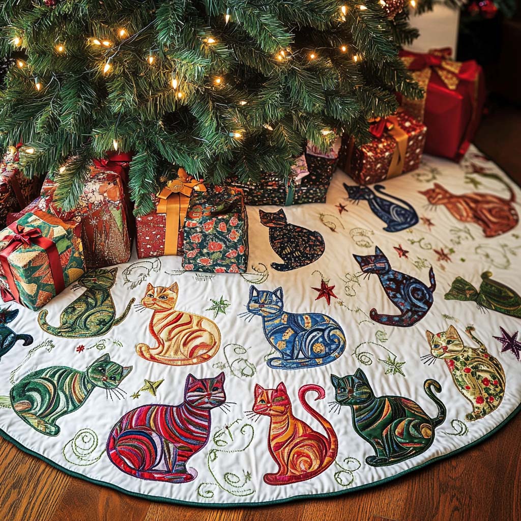 Whisker Paws Christmas Quilted Tree Skirt Merry And Bright Holiday Decor Classic Christmas Home Decor