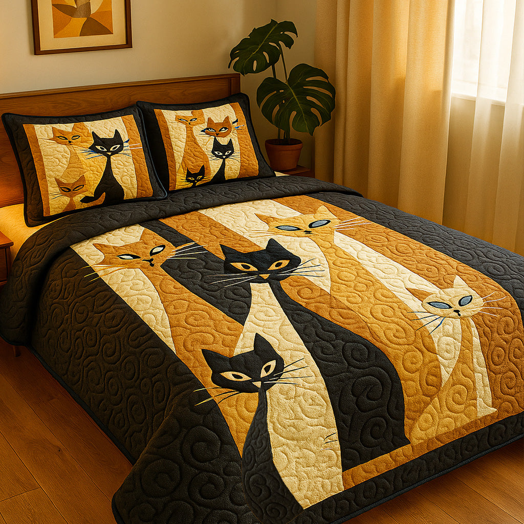 Whisker Watchers Quilted Bedding Set Best Bed Sheet Set Cat Xmas Presentscat Themed Christmas Gifts