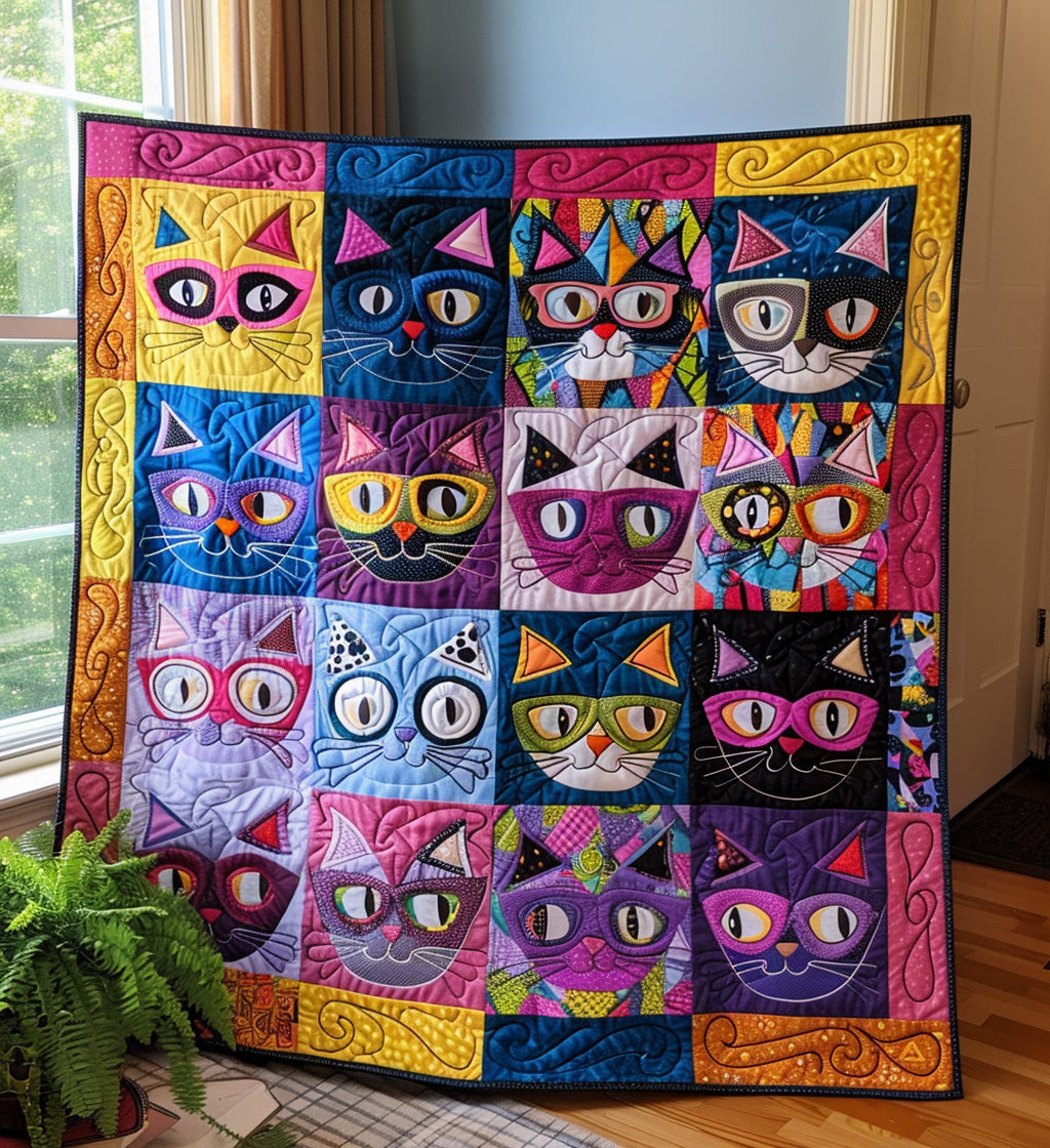 Whisker Whimsy Quilted Blanket Cat Christmas Gifts