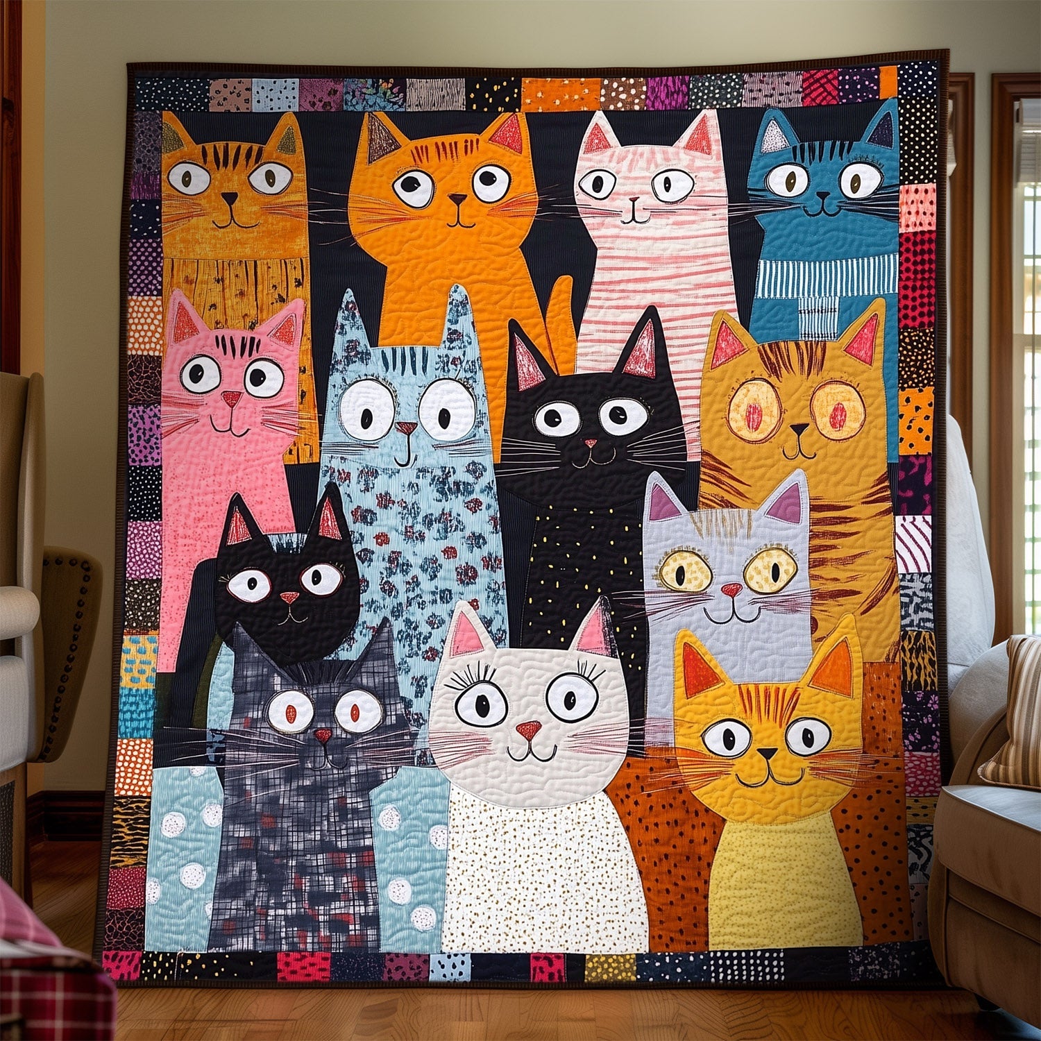 Whisker Whimsy Quilted Blanket Novelty Gifts For Cat Lovers