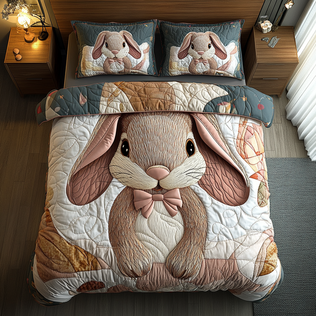 Whisker Wonder Quilted Bedding Set Unique Bed Sheet Set Gifts For People Who Like Rabbits