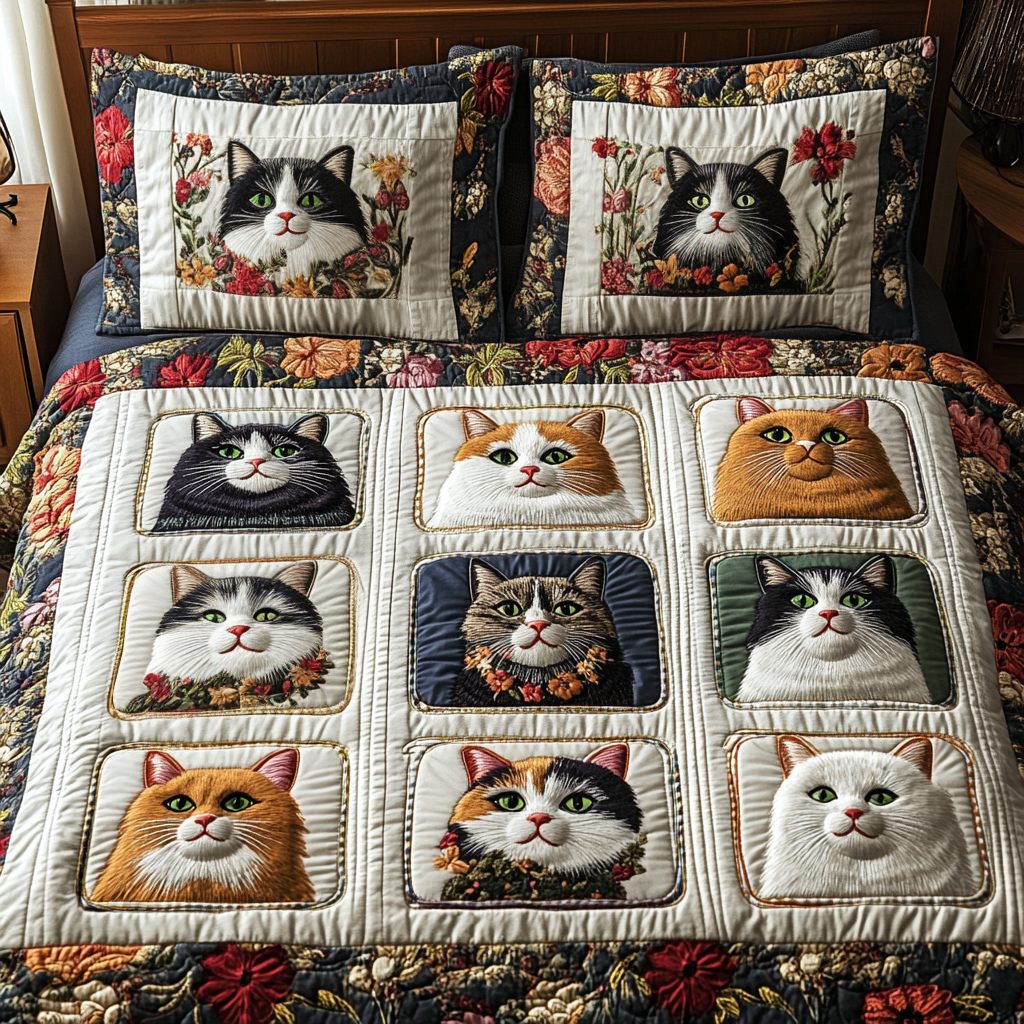 Whisker Wonderland Quilted Bedding Set Cute Room Decor Christmas Ideas For Cat Lovers