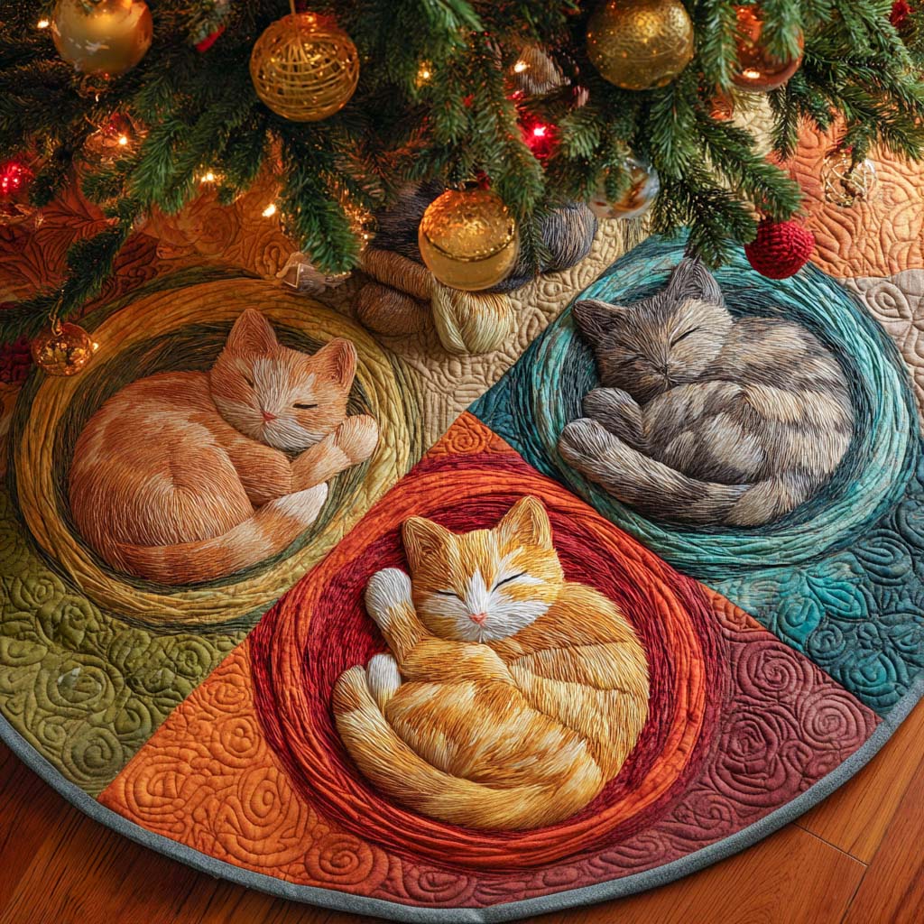 Whisker Wonderland Quilted Tree Skirt Holiday Home Decor Black Cat Gift Ideas