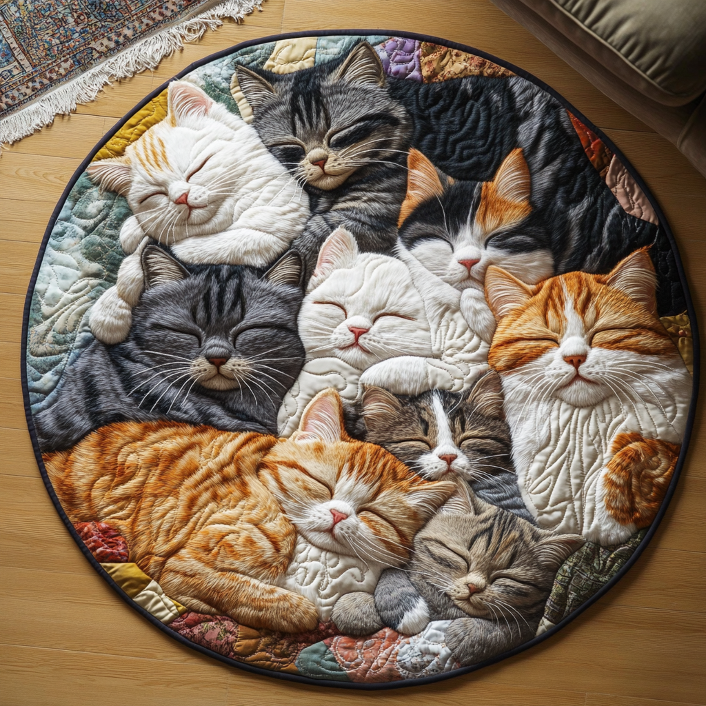 Whisker Wonders Quilted Round Mat Outdoor Decor Unique Best Gifts For Cat Lovers