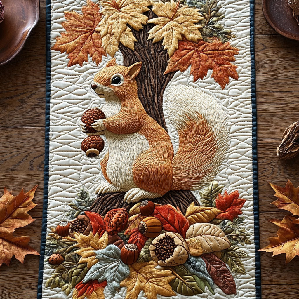 Whiskered Autumn Squirrel Quilted Table Runner Best Fall Table Runners Best Fox Gift Ideas
