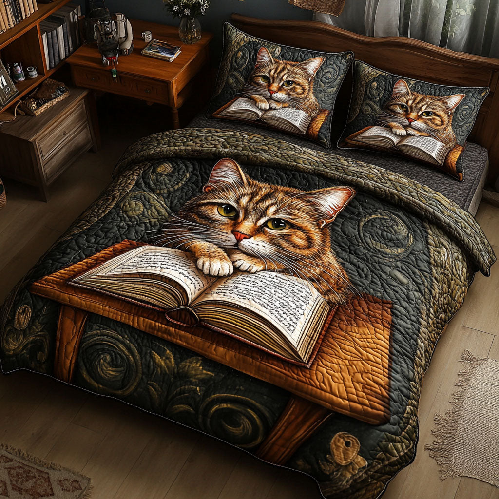 Whiskered Bookworm Quilted Bedding Set Bedroom Decor Ideas Book Presents For Women