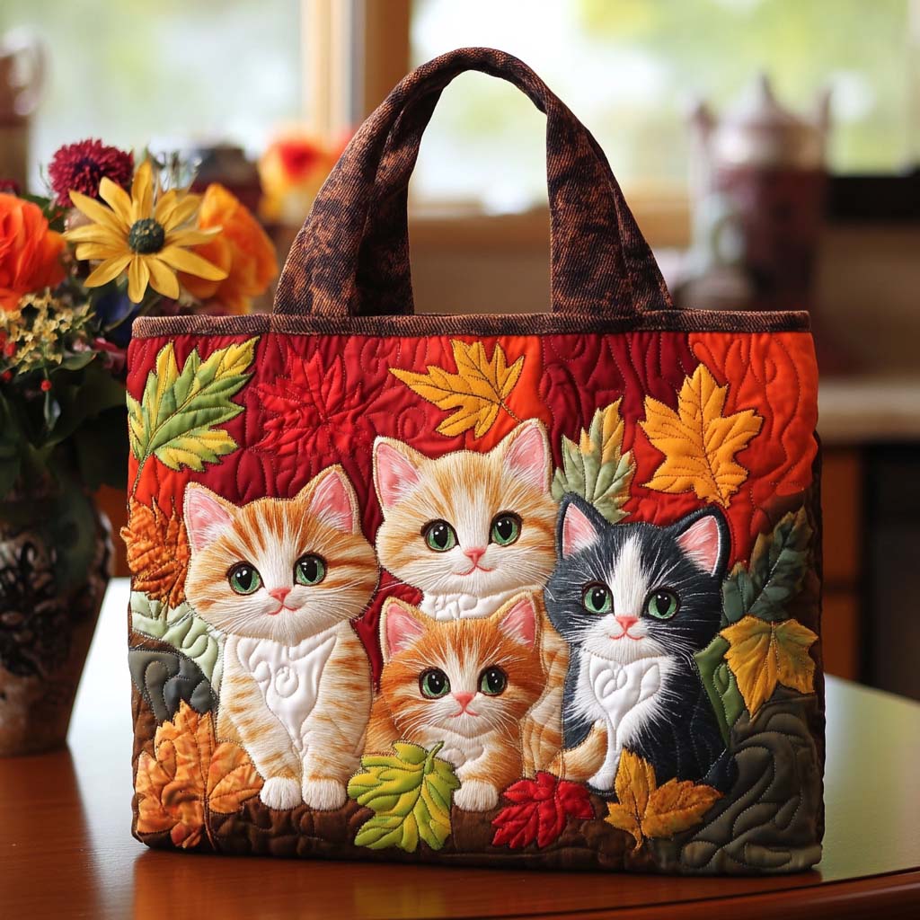 Whiskered Fall Friend Quilted Tote Bag Cat Lovers Owners Presents