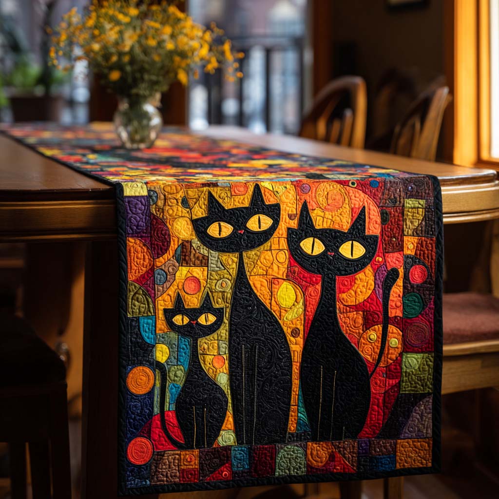 Whiskered Whimsy Quilted Table Runner Dining Table Decor Awesome Gifts For Cat Lovers