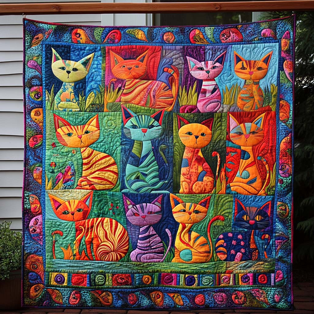 Whiskered Wonderland Quilted Blanket Cute Blankets For Her