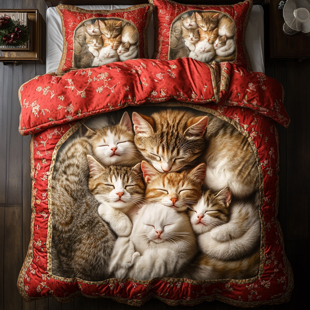 Whiskers and Dreams Quilted Bedding Set King Comforter Sets Romantic Anniversary Gifts for Parents
