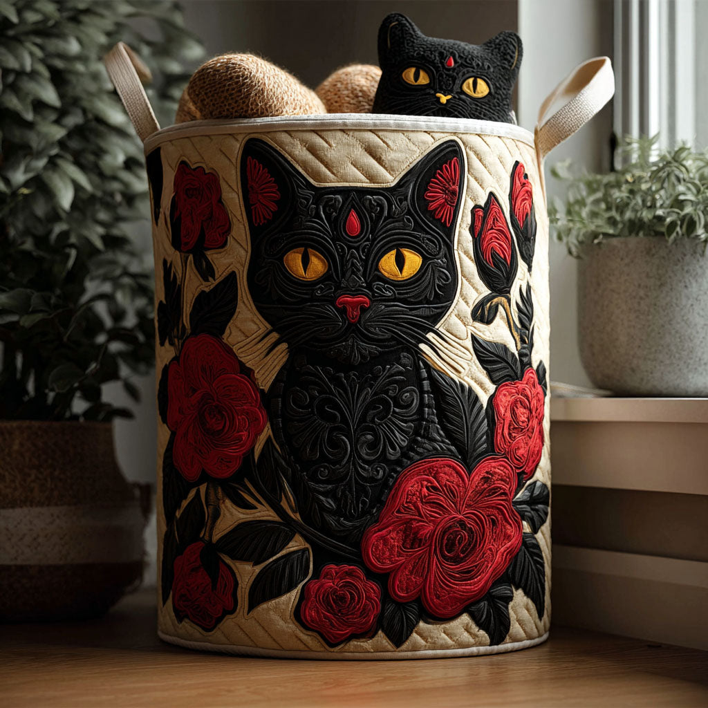 Whiskers And Roses Quilted Laundry Basket Top Choice For Housewarming