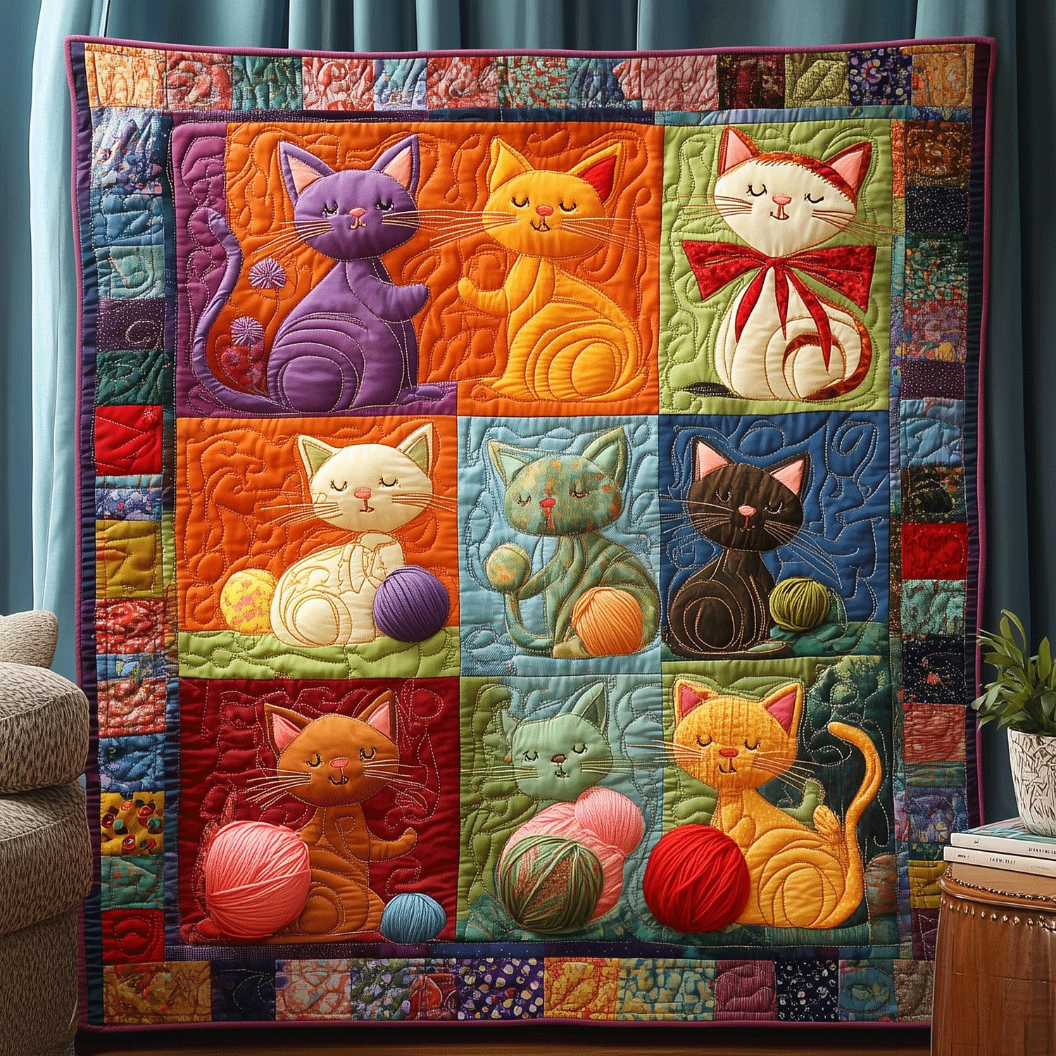 Whiskers and Wool Quilted Blanket Cute Blankets For Her
