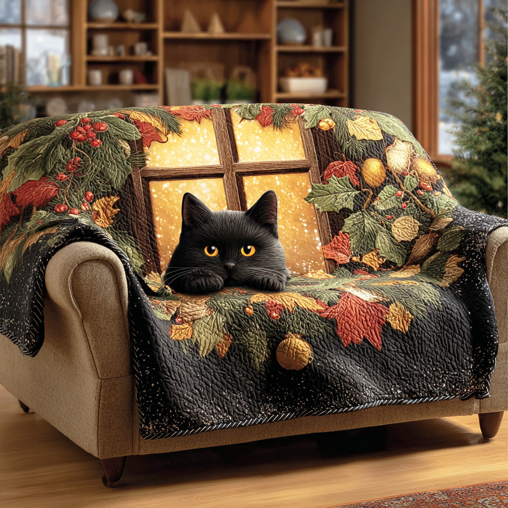 Whiskers in Snow Quilted Sofa Cover Holiday Season Couch Covers Indoor Christmas Decorations