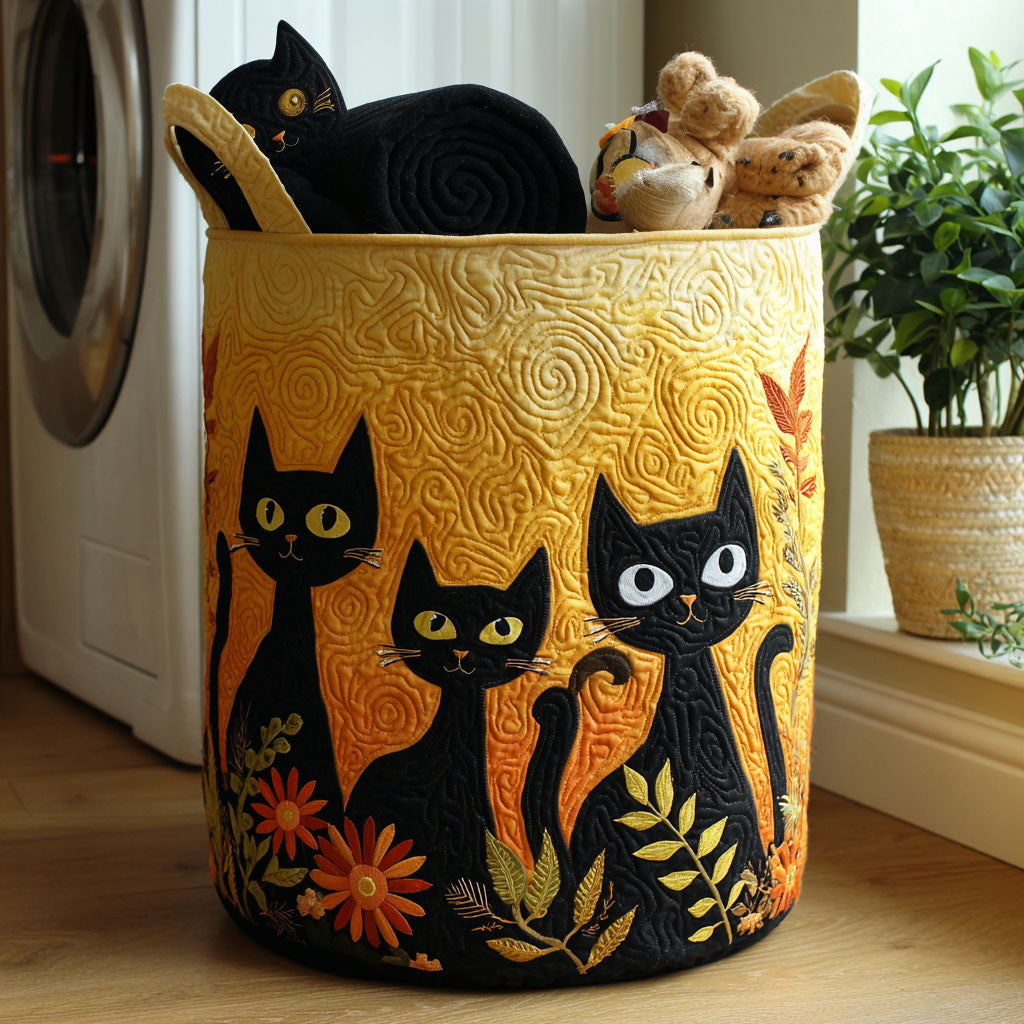 Whiskers In The Garden Quilted Laundry Basket Winter Merch Essentials