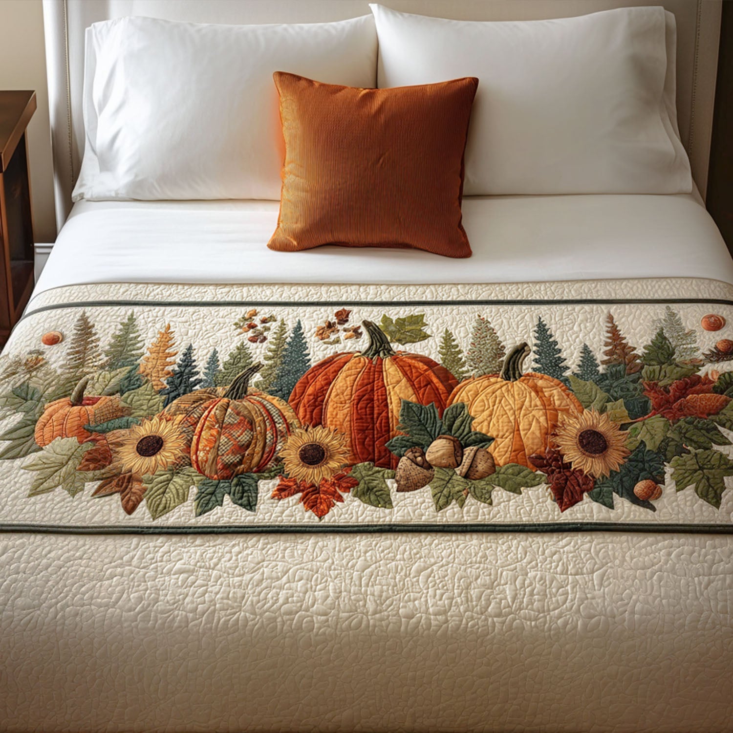 Whiskers in the Leaves Quilted Bed Runner Holiday Bed Runner Good Family Gifts