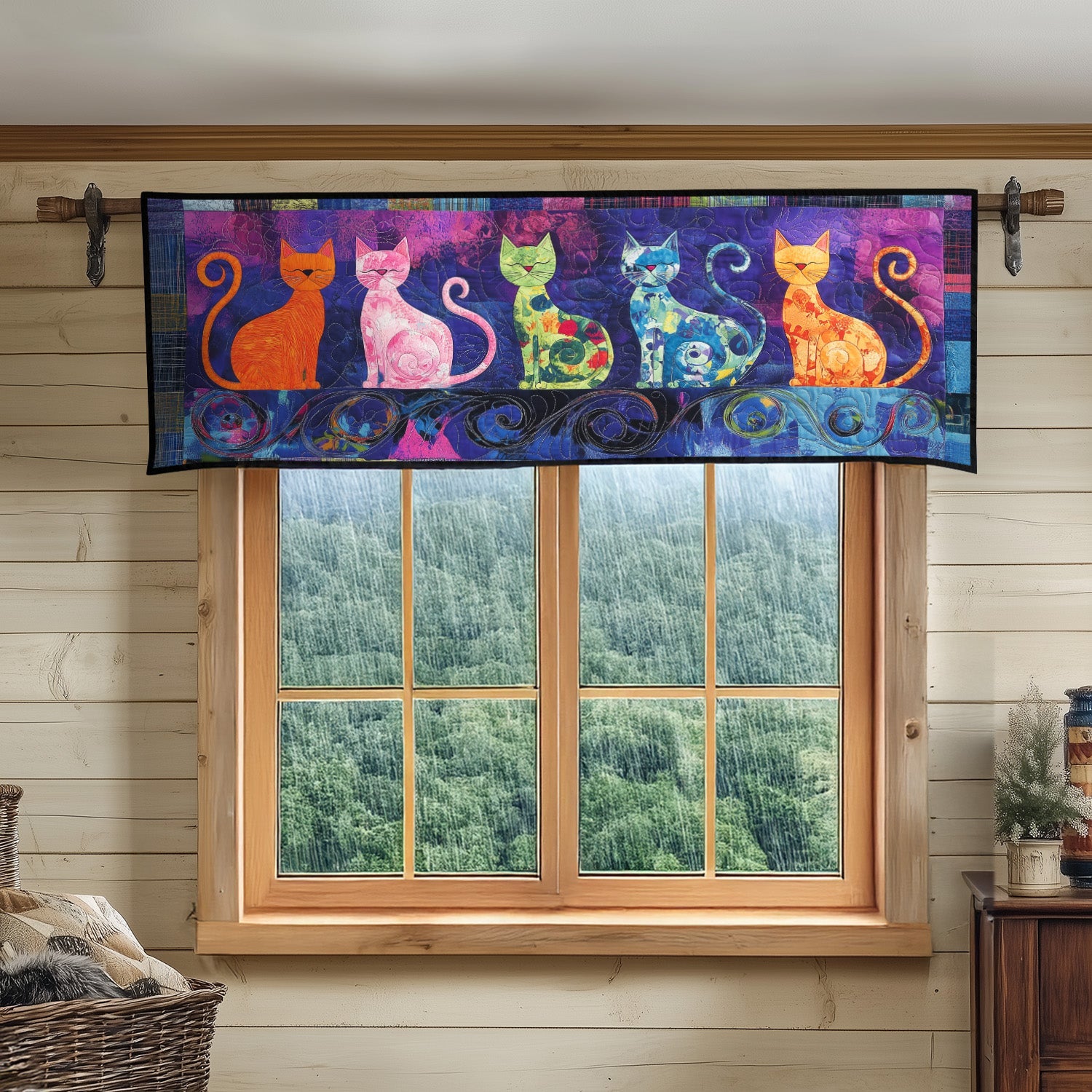 Whiskers in the Wind Quilted Valance Handmade Quilted Valance Black Cat Merchandise Gifts