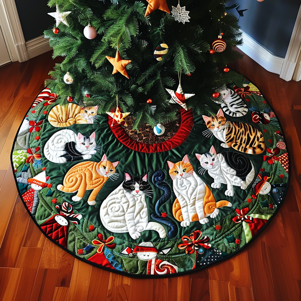 Whiskers In Winter Christmas Quilted Tree Skirt Magical Christmas Tree Skirt to Impress Guests