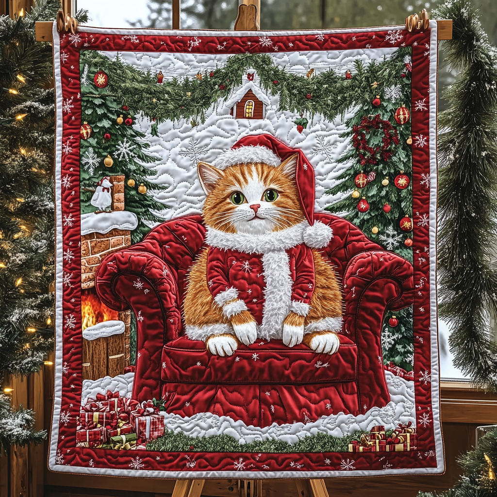 Whiskers Under the Mistletoe Quilted Blanket Presents For Cat Lovers