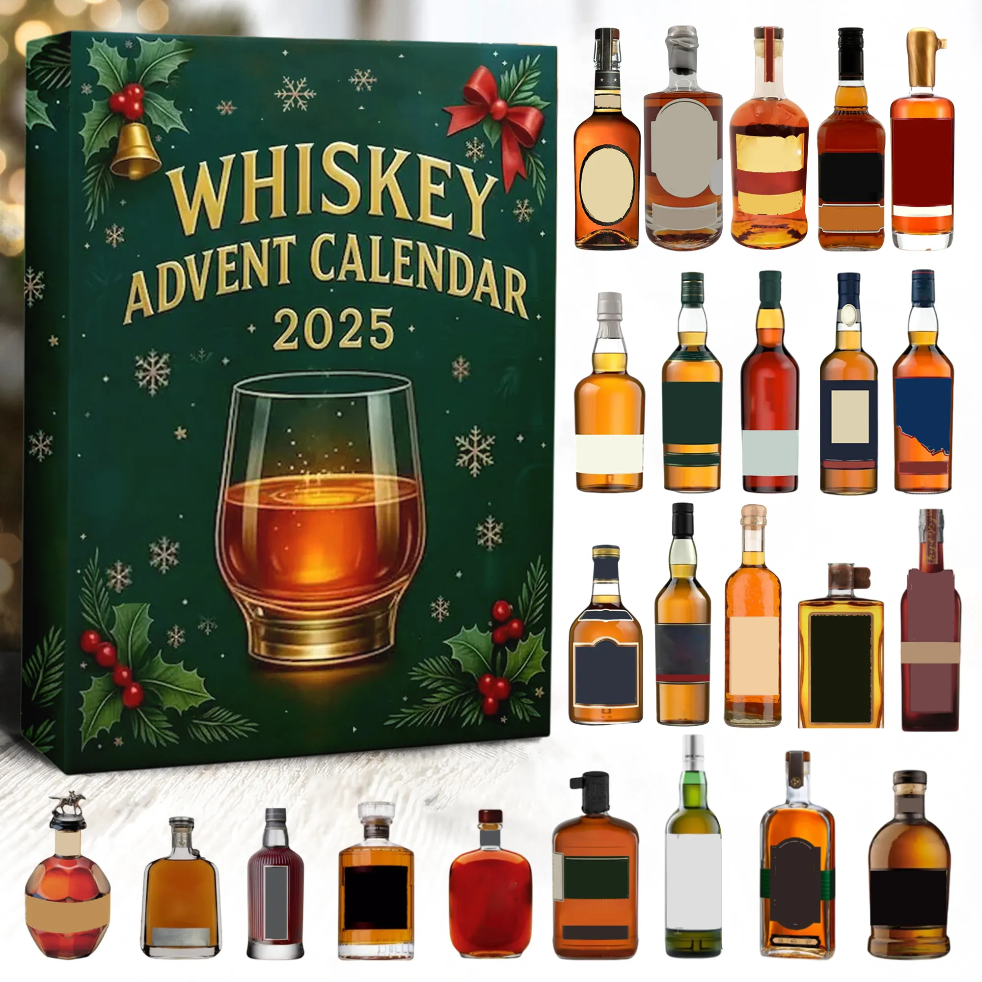 Whiskey Collection Ornament Advent Calendar 2025 Christmas Day Countdown Wine Lover Xmas Gift