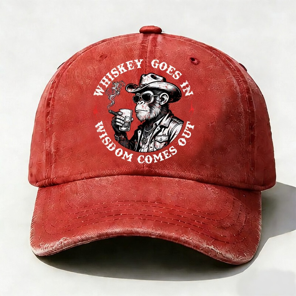 Whiskey Goes In Wisdom Comes Out Baseball Cap Funny Whiskey Lover Hat Gift For Dad
