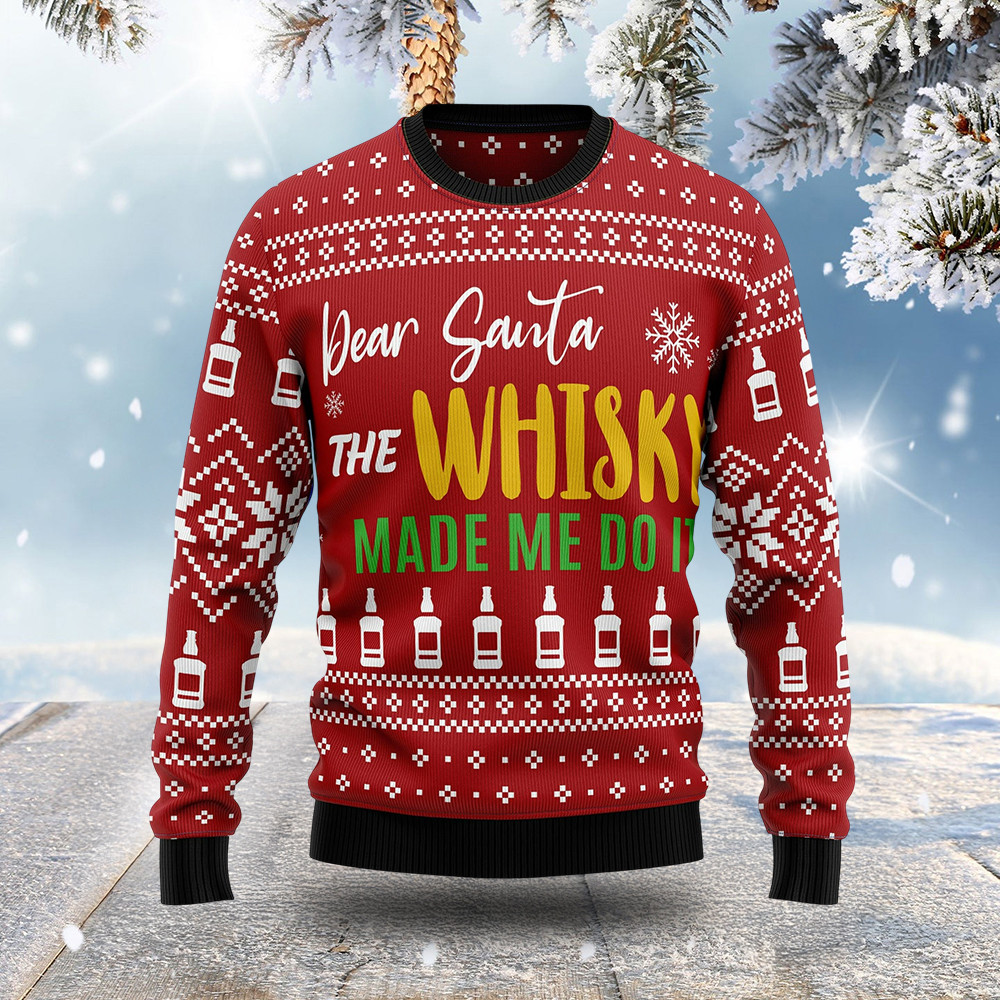 Whisky Made Me Do It Ugly Christmas Sweater Holiday Clothing Christmas Gifts For Men