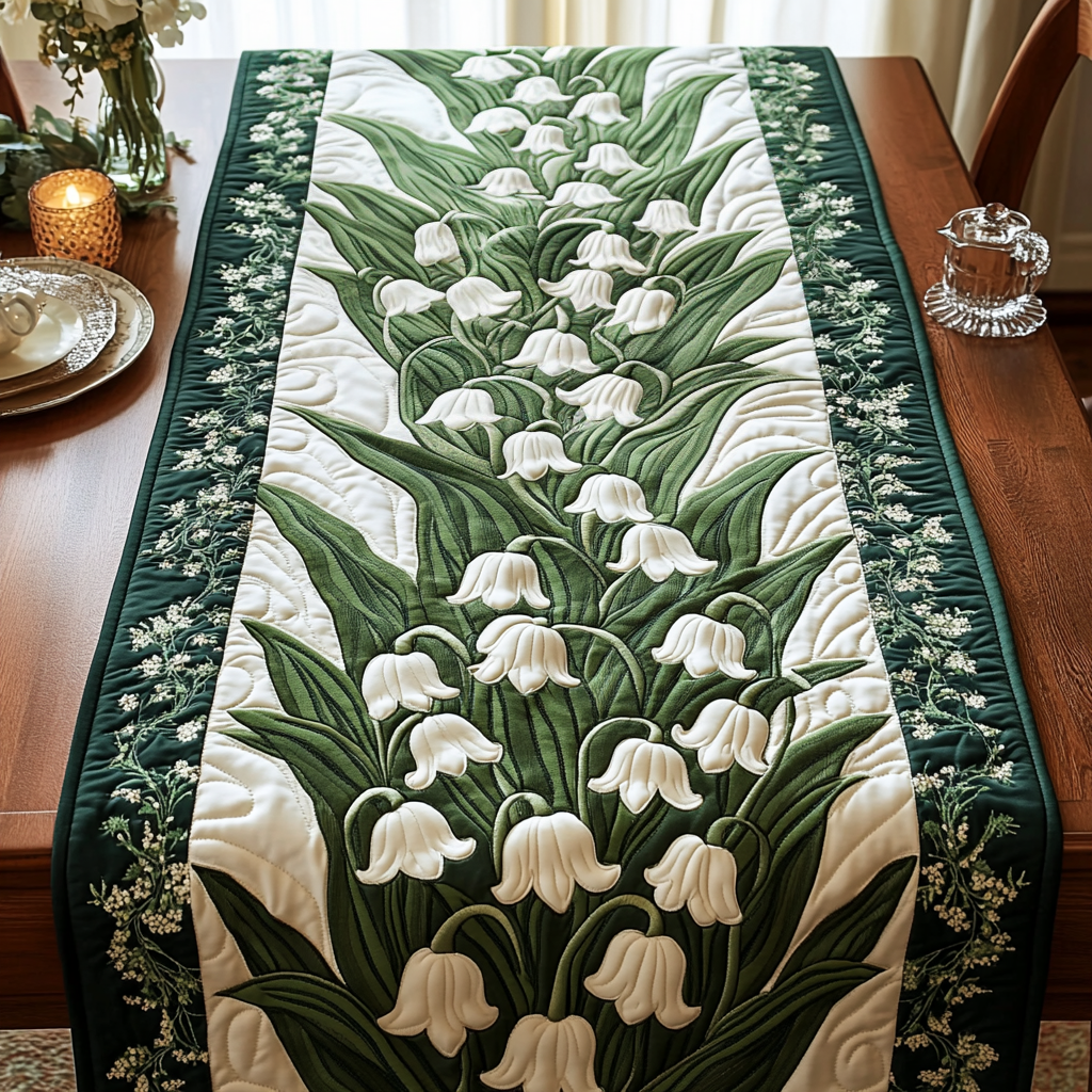 Whisper Bloom Quilted Table Runner Floral Table Cover Flower Lily Gifts For Her