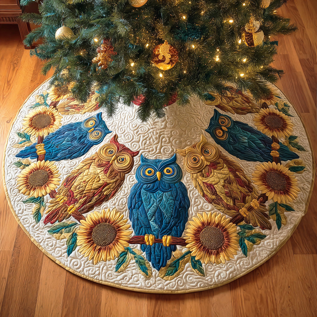 Whisper of Feathers Christmas Quilted Tree Skirt Xmas Decorations Owl Items For Gifts