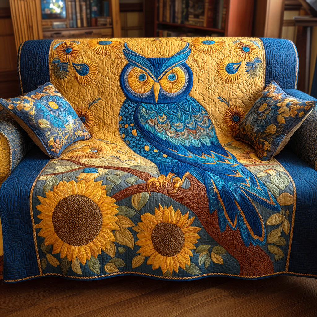 Whisper of Feathers Quilted Sofa Cover Holiday Living Room Decor Owl Gifts For Her