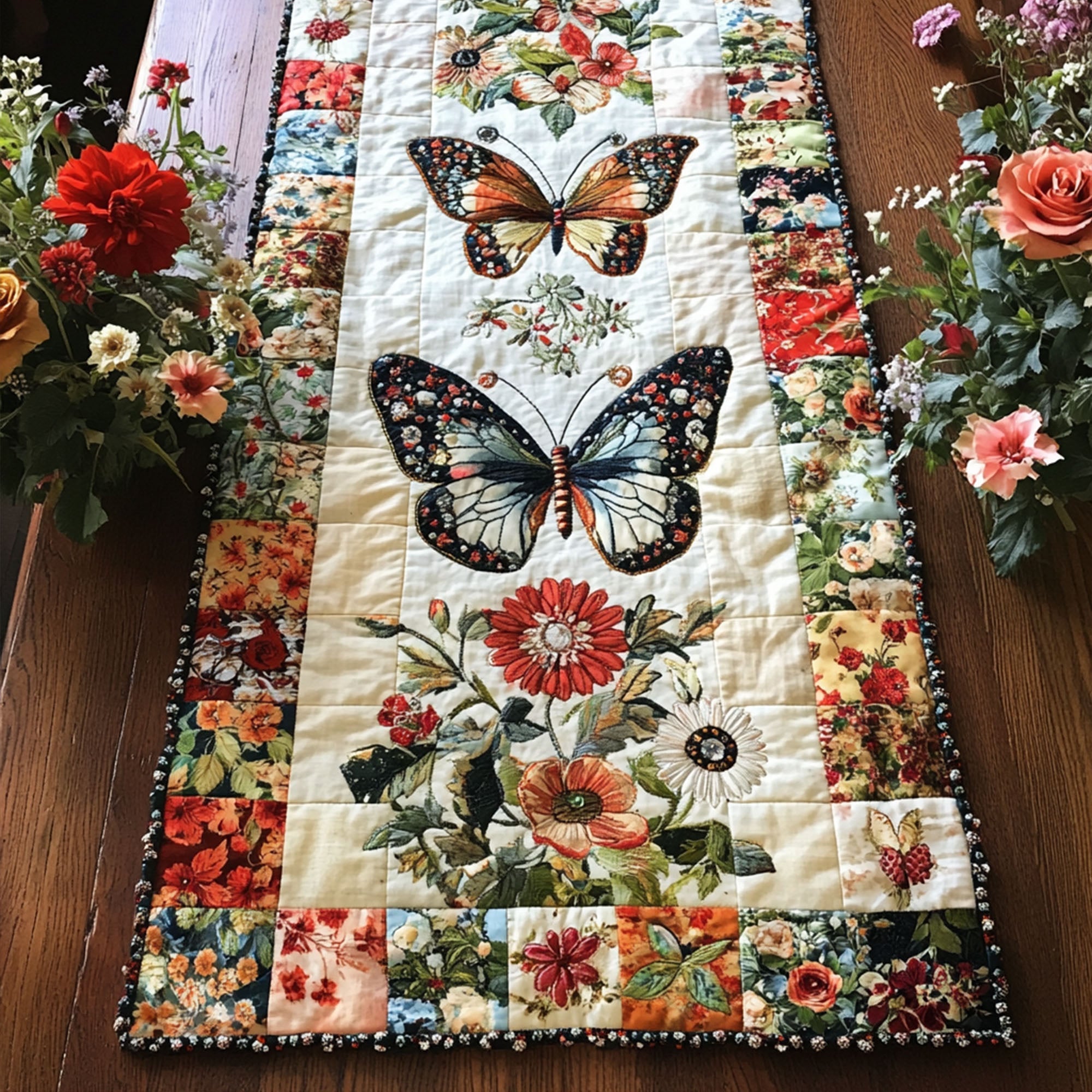Whisper of Wings Quilted Table Runner Dining Table Decor Best Butterfly Presents For Women