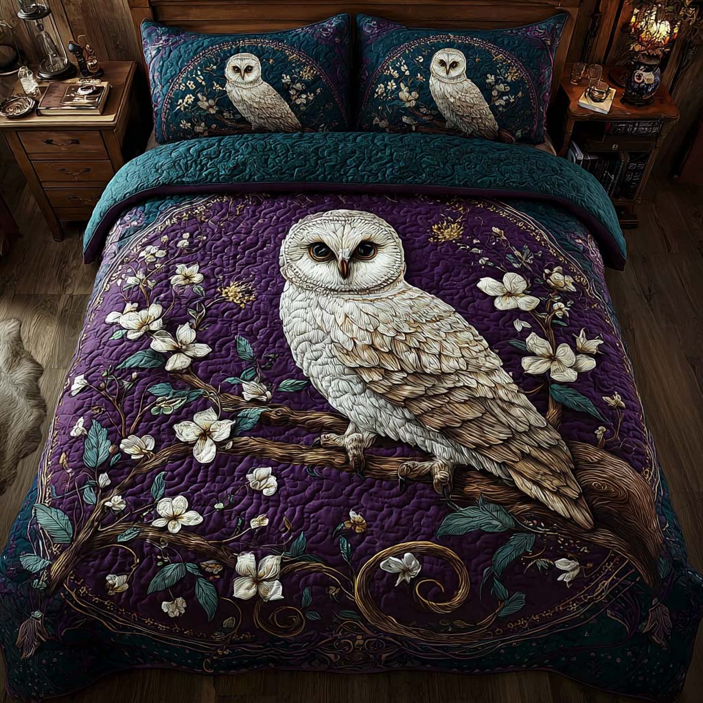 Whisper Of Wisdom Quilted Bedding Set Full Size Bed Set Owl Lover Gift For Wife