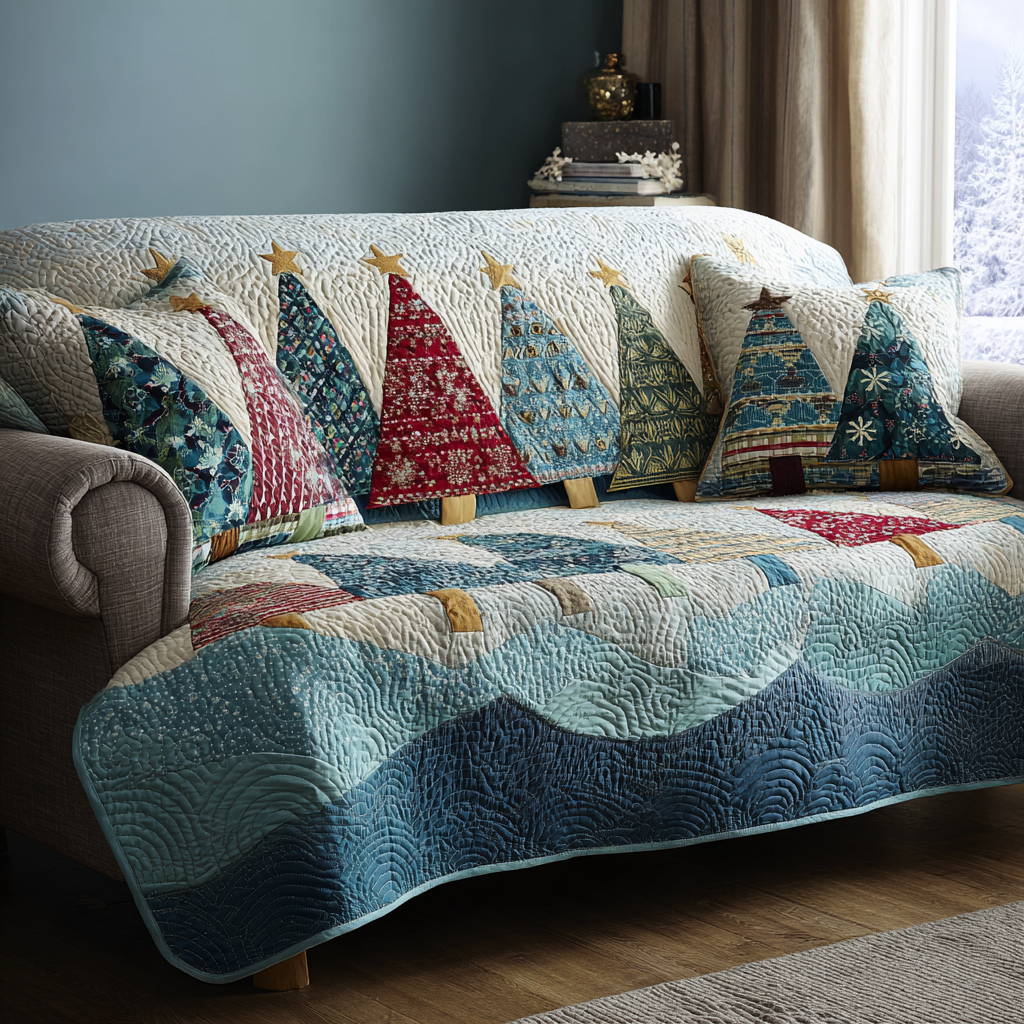 Whisper Pines Quilted Sofa Cover Holiday Living Room Decor Christmas Presents For Mom